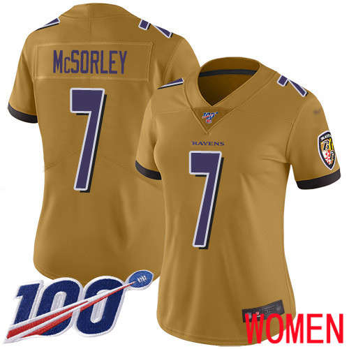 Baltimore Ravens Limited Gold Women Trace McSorley Jersey NFL Football 7 100th Season Inverted Legend